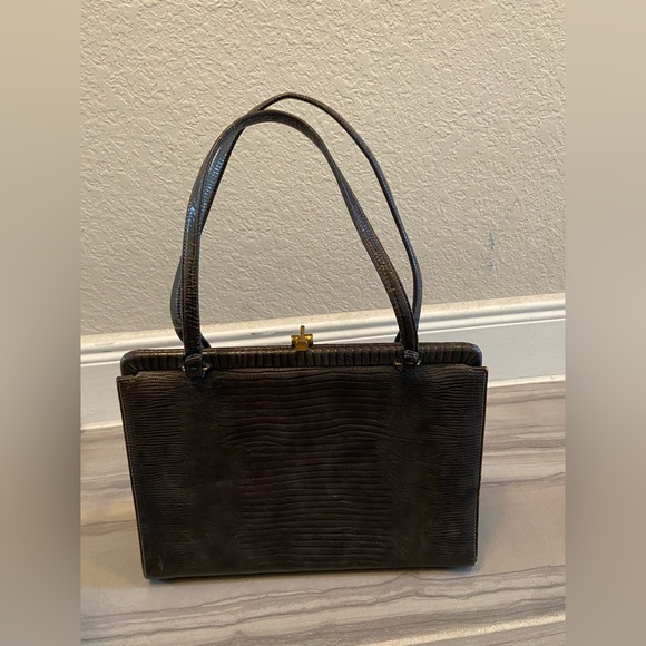 Gray Vintage Animal/ Snake Embossed Tote Purse Gold Hardware Double tote handle - Picture 2 of 10